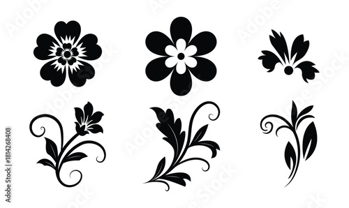 Decorative black floral vintage elements vector illustration.