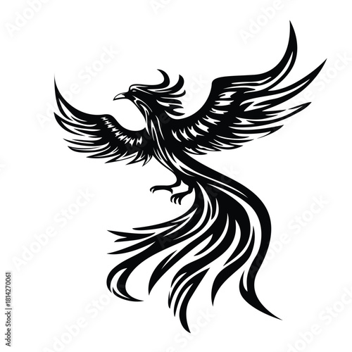 Phoenix silhouette logo design. mythology bird illustration.