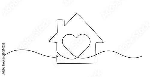 Heart inside house continuous one line drawn animated video. Love home concept.
