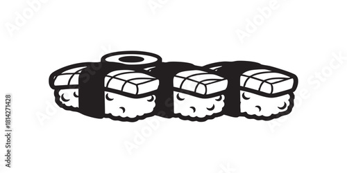 Sushi pieces line icon, japanese food concept. Vector graphics. Seaweed cubes with rice and fish fillet, fastfood sign on white background, style icon mobile or web desig