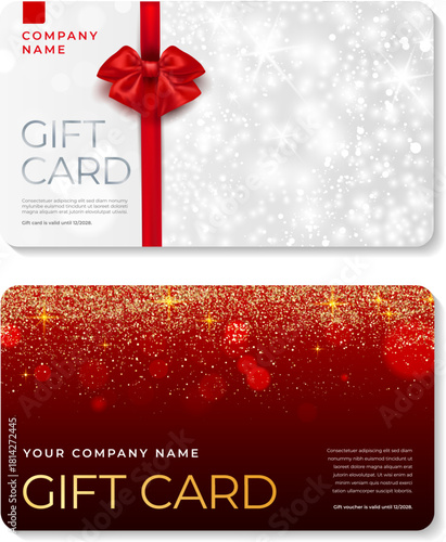 Silver and red gift card template with sample text