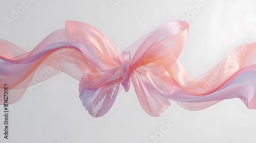 Elegant Flowing Silk Bow Abstract 3D Art in Soft Peach and Purple