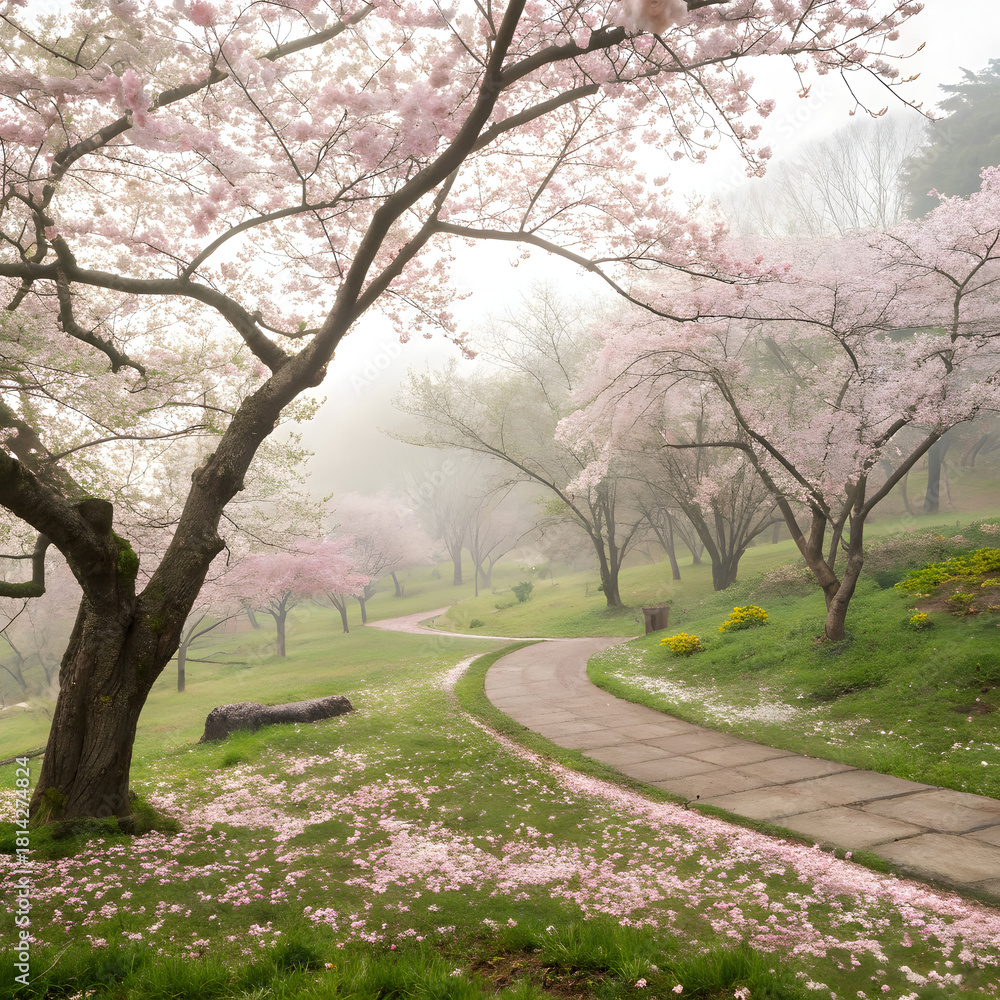 Fototapeta premium serene spring garden with blossoming trees