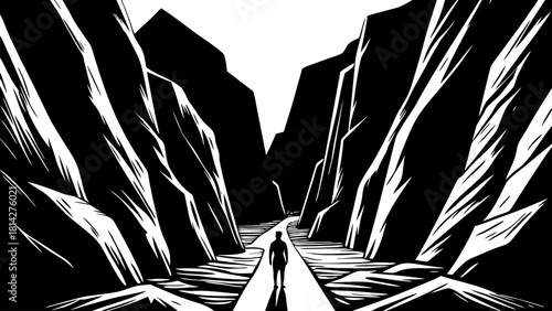 deep canyon walls forming bold angular shapes  lon.svg