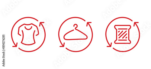 Fabric and clothes recycle editable stroke outline icons set isolated on white background flat vector illustration. Pixel perfect. 64 x 64.