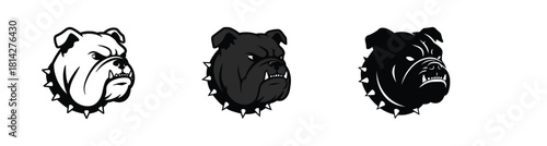 Bulldog Head Illustrations Set Black, Gray, and White Color Variations for Design