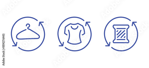 Fabric and clothes recycle editable stroke outline icons set isolated on white background flat vector illustration. Pixel perfect. 64 x 64.
