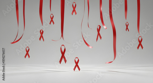 Aids ribbons and dangling red ribbons symbolize awareness and support