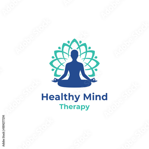 A calming logo featuring a meditative figure with a lotus-like pattern, symbolizing mindfulness, mental wellness, serene therapeutic practice, balance, and daily peace.