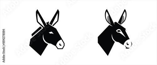 Minimalist black donkey head silhouettes for logo design and animal-themed graphic illustrations, showcasing a strong and iconic equine profile