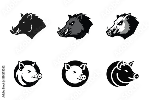 Boar Vector Illustrations Six Variations of a Wild Pig Design for Logo or Graphic Use
