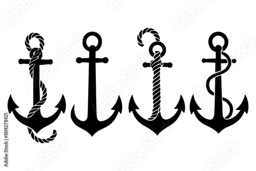 Set of four nautical anchors with rope design elements.