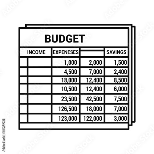 Budget spreadsheet isolated on for financial planning and expense management tracking
