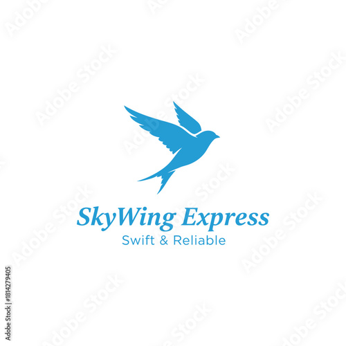 A sleek blue bird in flight symbolizes speed, agility, and dependable delivery, perfectly representing SkyWing Express as swift and reliable.