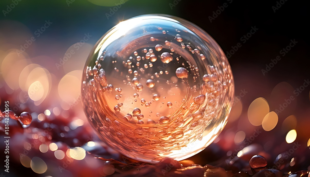 Fototapeta premium Firefly - Beautiful spa elements featuring water bowl with floating pink bubbles