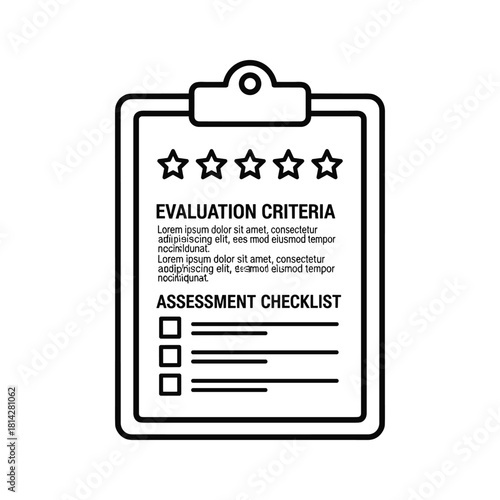 Evaluation criteria checklist on clipboard isolated on shows assessment and performance review
