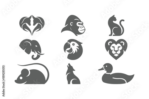 Set of Animal Silhouette Logos Vector Icons of Pets and Wildlife