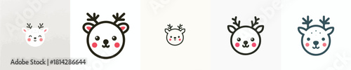 deer face logo with small antlers and rosy cheeks. Vektor, design, minimalist, illustrations, set icon