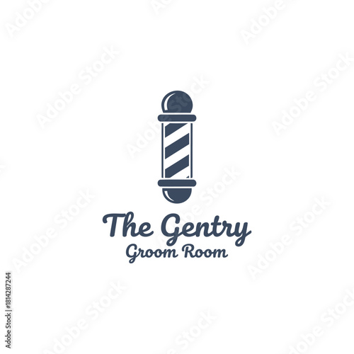 A classic barbershop logo with a vintage barber pole and elegant lettering, evoking traditional grooming services and a clean refined aesthetic style look