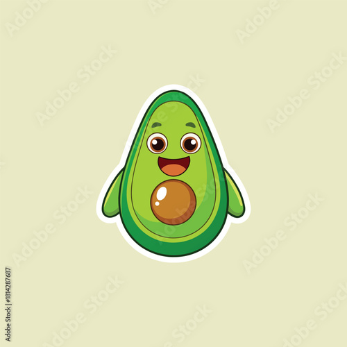 Cute Avocado Mascot Character Kawaii Fruit Cartoon Sticker Vector