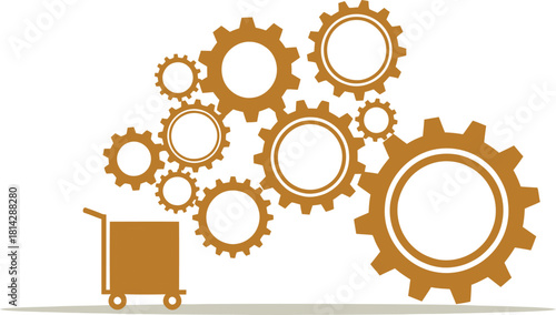 Conceptual Illustration of Gears Cogs and Cart for Manufacturing and Progress