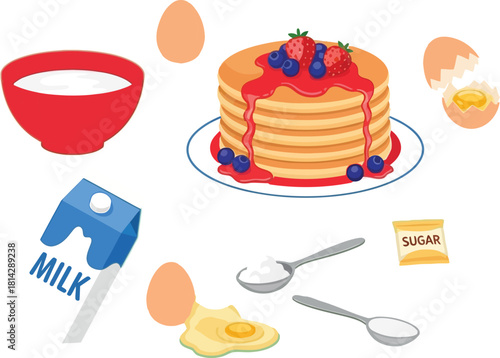 Ingredients for Making Delicious Pancakes with Strawberries and Blueberries Recipe