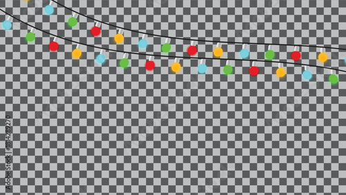 Festive string lights garland on transparent background for holiday decorations