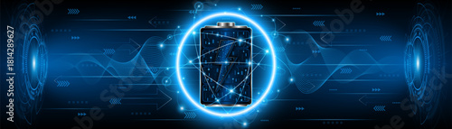 Battery technology concept with power circuit board. The future of fast electric battery charging	