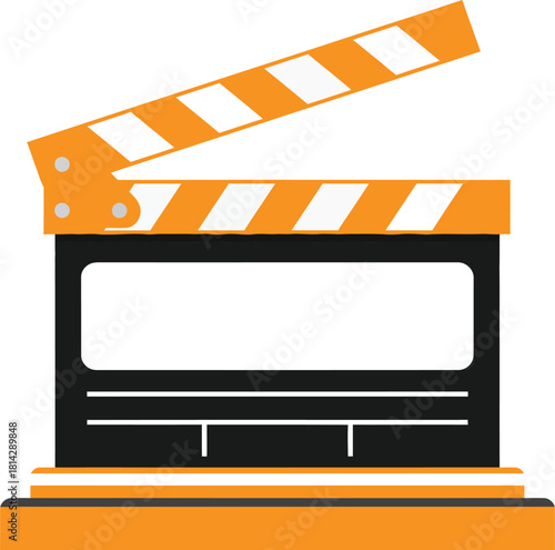 Orange and white striped clapperboard used in filmmaking production process