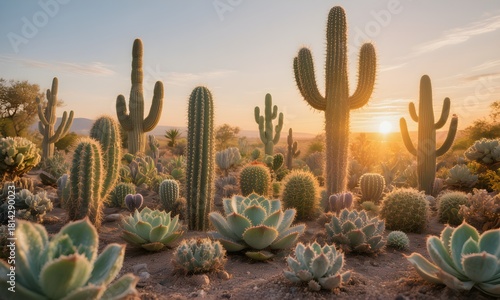 Desert Succulent Garden at Sunset