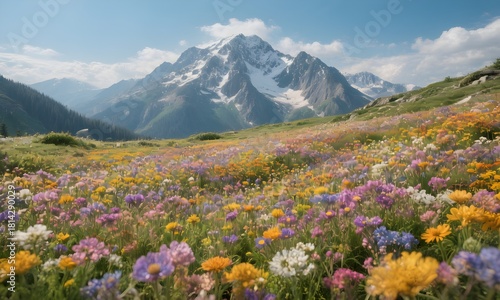 Alpine Meadow with Wildflowers in Summer