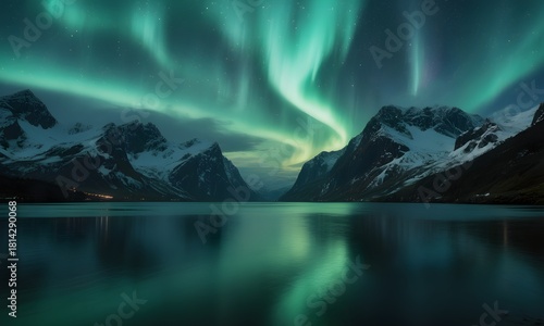 Northern Lights over Norwegian Fjord