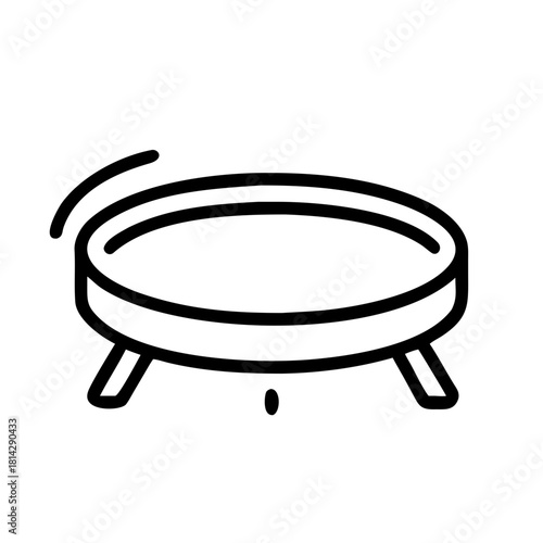A black outline illustration of a circular trampoline