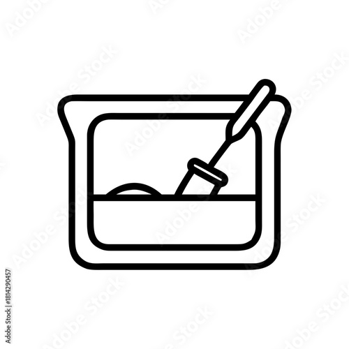 A black sandbox outline icon on a white background