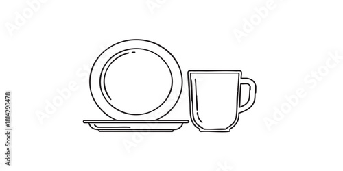 Clean platter and cup line icon, washing concept. Vector graphics. Dishwashing, wash sign on white background, style icon mobile or web design.
