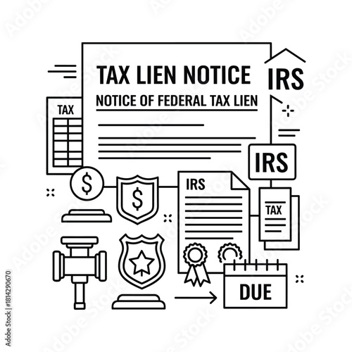 Tax lien notice with irs elements, isolated on
