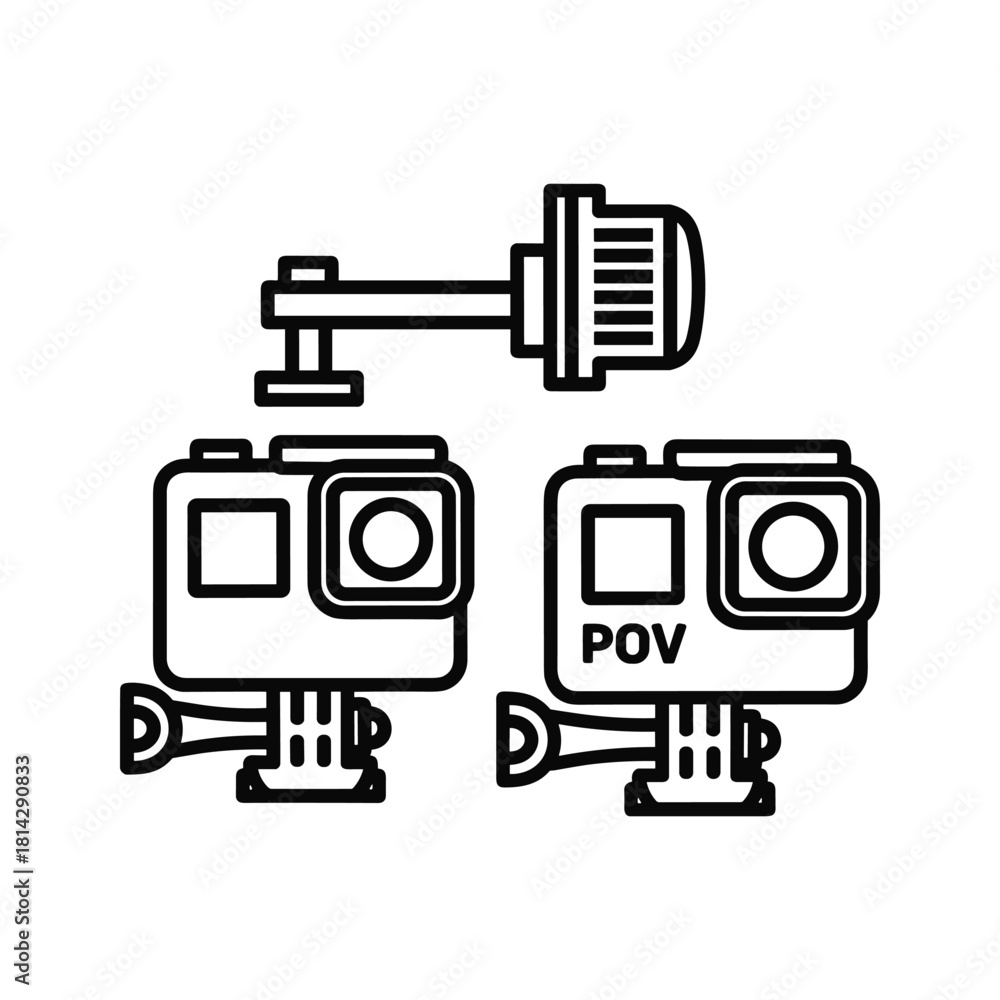 Fototapeta premium Action camera with mount isolated on in outline style