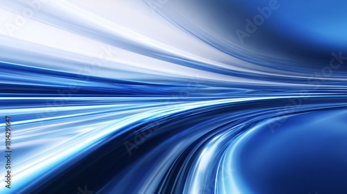 Abstract blue and white flow, blurred streaks of light in motion, futuristic design