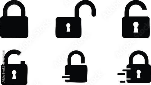 Padlock icons set locked and unlocked security symbols vector illustration black design