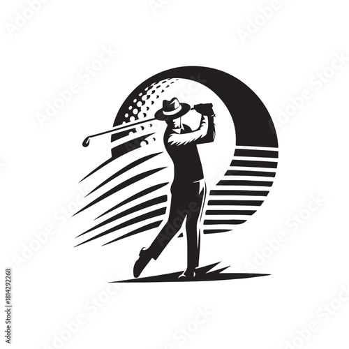 Vector illustration of a sketch of a golfer hitting the ball with a full swing.