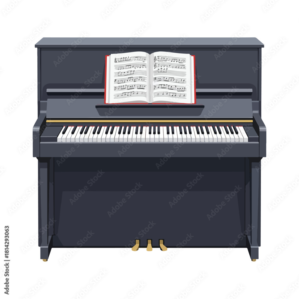 Fototapeta premium Upright piano with open sheet music vector illustration