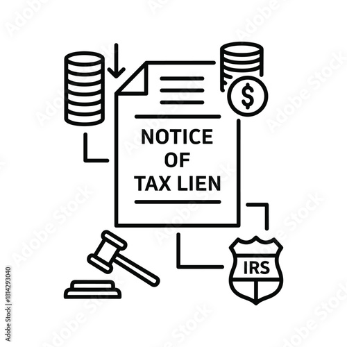 Notice of tax lien icon isolated on government tax, financial penalty concept tax lien, debt, and financial obligations