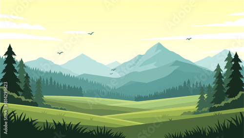 Peaceful natural landscape flat editable vector illustration