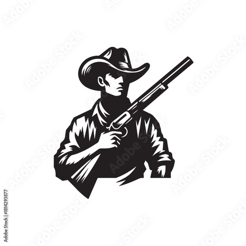 Vector illustration of a classic style cowboy holding a long-barreled gun as a symbol of the Wild West era.