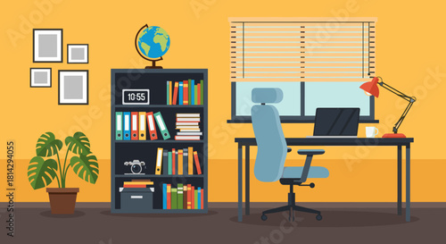 Bright workspace featuring modern desk, laptop and stylish decor for productive remote work and learning from home