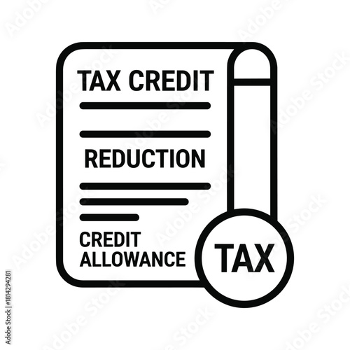 Tax credit reduction and credit allowance concept showing document isolated on