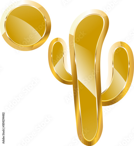 cactus gold icon. Isolated on transparent background.