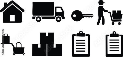 Home delivery logistics icons set with truck key packages shopping cart and checklist symbols vector illustration