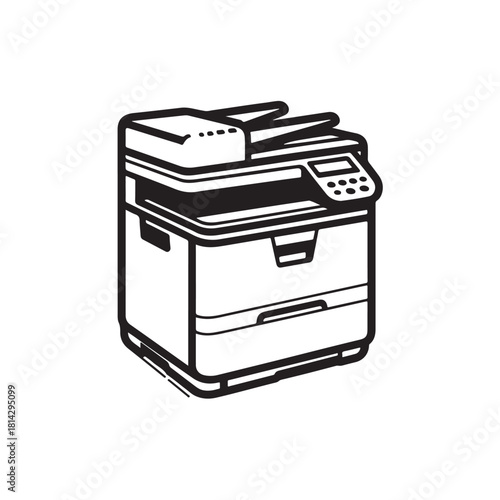 Vector illustration of a photocopier sketch with simple lines and minimalist details.