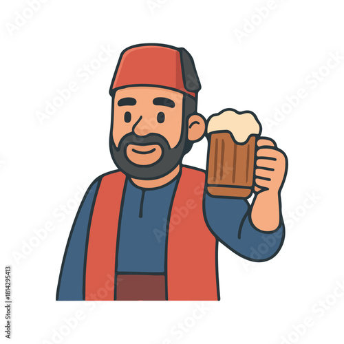 Man holding beer mug. Cheerful traditional man celebrating. Bearded man enjoying drink.